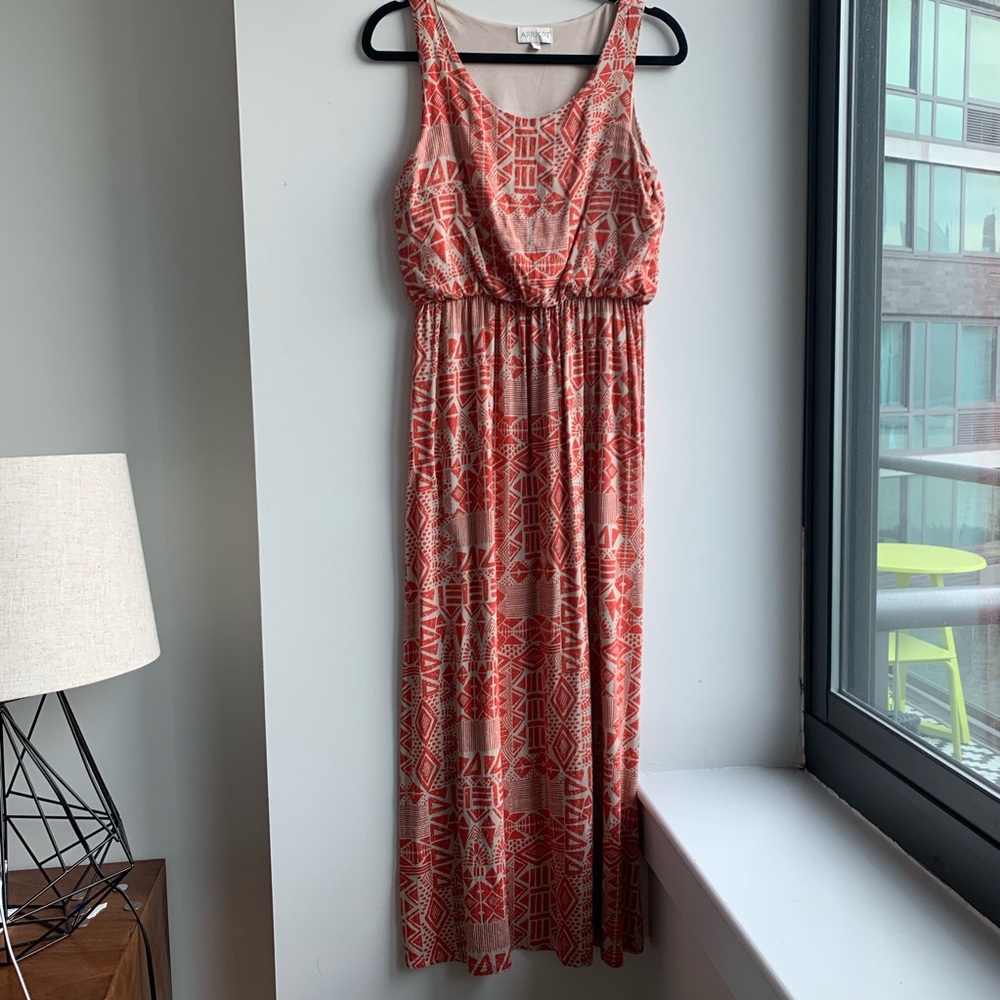 Modcloth Red and Beige Geometric Maxi Dress